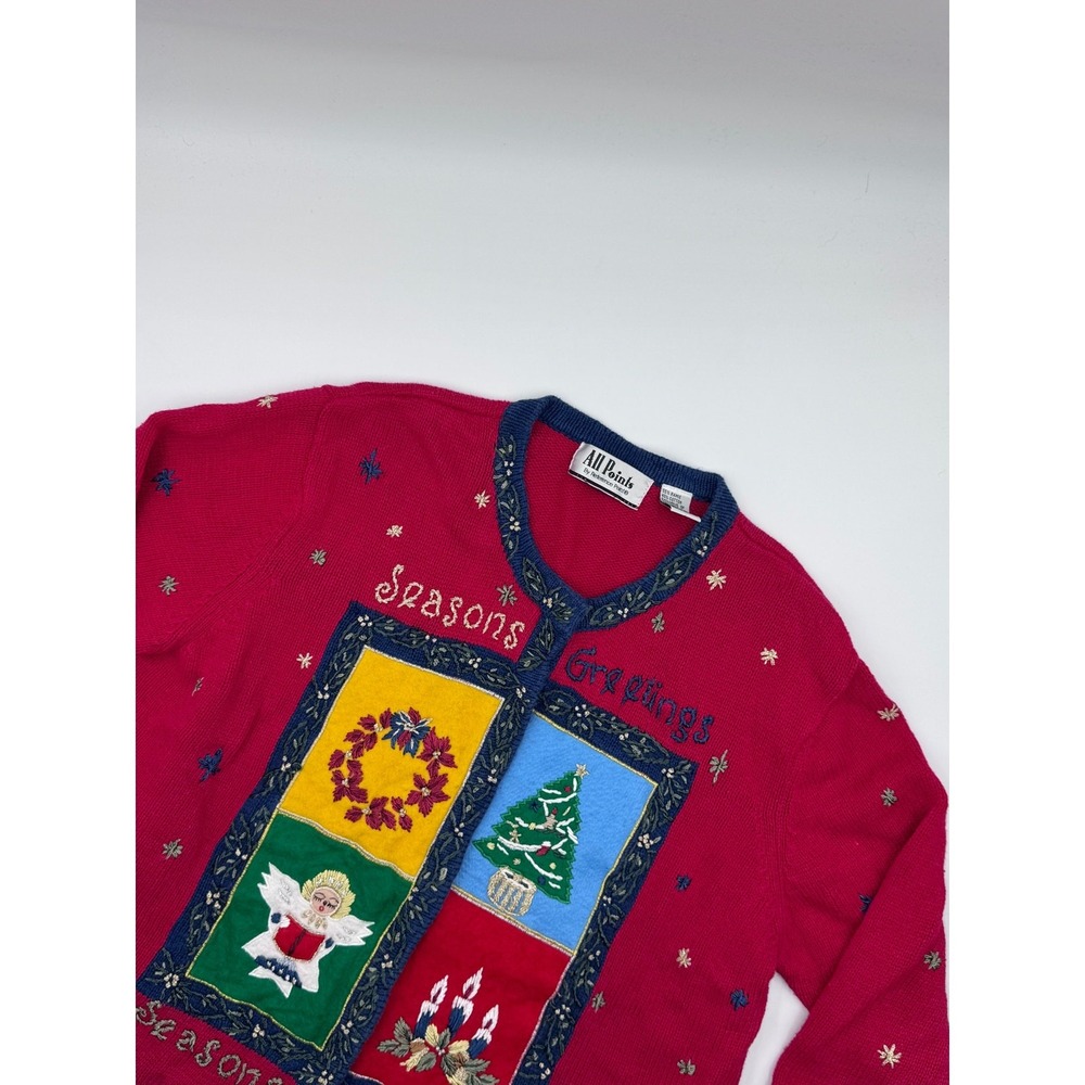 Christmas Chunky Patchwork Cardigan Sweater‎ Seasons Greetings Grandmacore